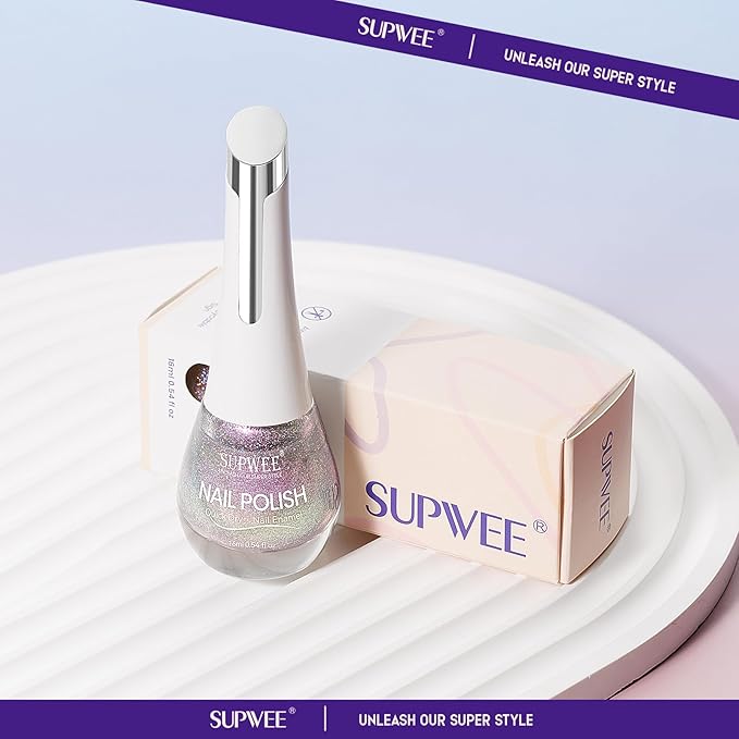 Glitter Holographic Nail Polish Quick Dry High Glossy Shiny Shimmer Nail Polish Oil-based Holo Fingernail and Toenail Air Dry Fast Beauty Art Manicure Gift For Women Girls 16ml, 0.54fl oz