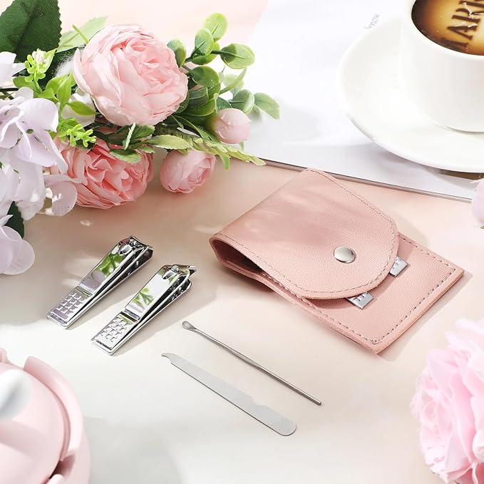 Geosar 12 Sets Manicure Set Bulk Nail Clippers Pedicure Kit Stainless Steel Professional Pedicure Grooming Kits Nail Care Tools with Travel Case for Men Women Hands Foot(Pink)