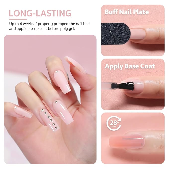 GAOY Poly Gel, 60g Nail Extension Gel, Milky Pink Builder Enhancement for Beginner & Professional Nail Art Salon DIY at Home