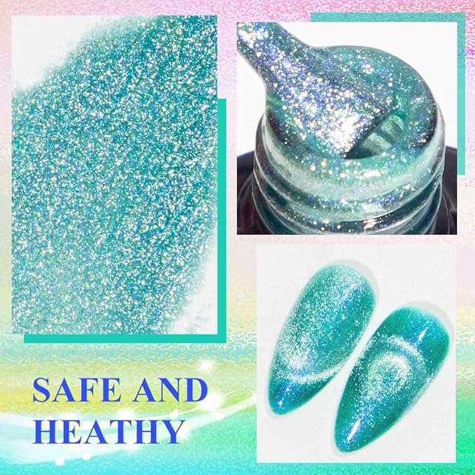 MIZHSE Unicorn Cat Eye Gel Nail Polish 7ml, Pearl Mermaid Cateye Magnetic Gel Polish Kit Pink Blue Soak Off UV LED DIY Manicure Set for Home Salon