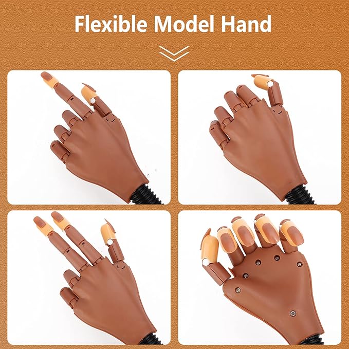 LIONVISON Practice Hand for Acrylic Nails-Flexible Moveable Fake Hand for Nail Practice, False Nail Mannequin Hands Training with 200PCS Replacement Tips and 1 Clipper