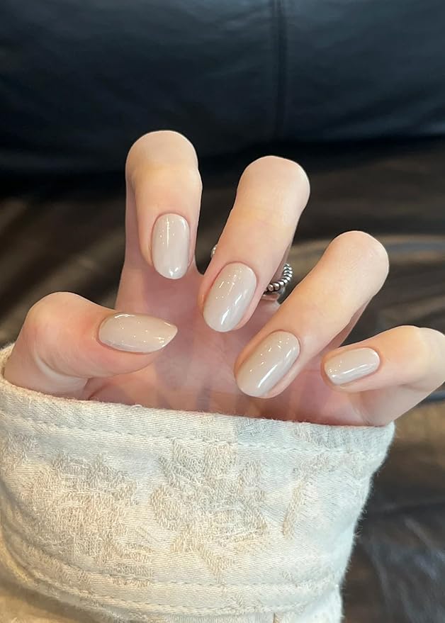 Semi Cured Gel Nail Strips - UV Light Gel Nail Stickers - 20 Long Lasting Salon Quality Wraps (Almond Cream Nude)