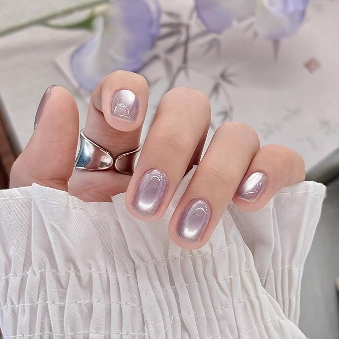 GAOY Jelly Purple Cat Eye Gel Nail Polish, 16ml Glitter Holographic Nail Polish with Magnet, Reflective Translucent UV Gel, 3135 Lavender Veil
