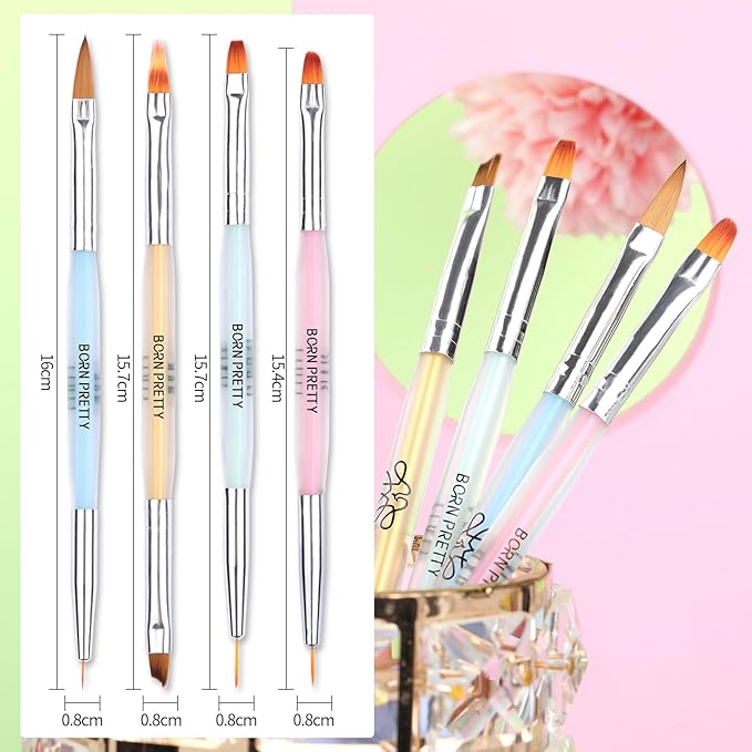 BORN PRETTY Double-Ended Nail Art Brushes,4Pcs Nail Art Tool Set,Nail Art Gel Polish Liner Brushes Design Pen For Nail Drawing And Nail Paint Brushes for Home Salon