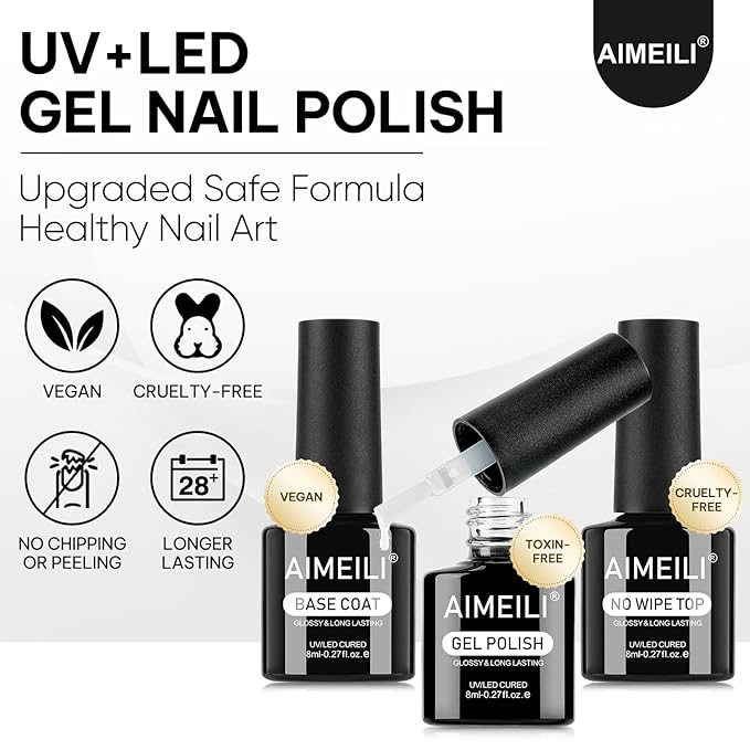 AIMEILI Nail Blooming Gel Base Coat Top Coat Kit 3pcs, Hema Free, Cruelty Free, Vegan, High Gloss Gel Nail Polish Long Lasting Spreading Marble