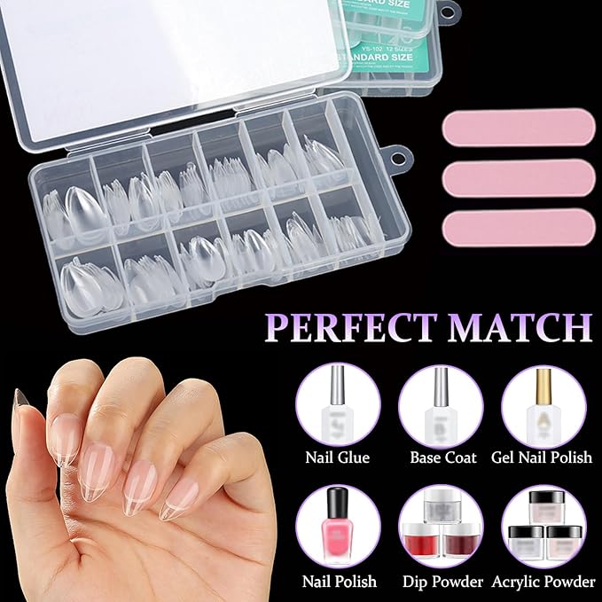 BlueZOO Soft Gel Nail Tips Short Almond Coffin Ballerina Nails Kit, 3 Styles 360PCS Full Cover Half Matte Acrylic Nail Tips,Clear Press On Nails for Extension Nail Manicure Home DIY Salon Fake Nails