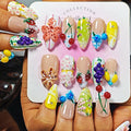 Handmade Acrylic Press On Nails Almond, French Tip Press On Nails Medium, Flower 3D Nails Cherry Strawberry Fruit Plaid For Women Gift, Reusable Stick On Fake Nails Kit With Nail Glue(Fruit Picnic-M)
