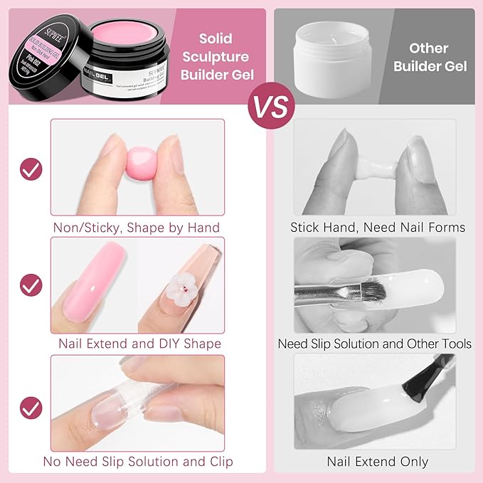 Clear White Pink Solid Builder Gel for Nails 3D Nail Art Sculpture Hard Gel with Dual Form for Extension Carving Molding Patterns Decoration Home Manicure DIY for Women