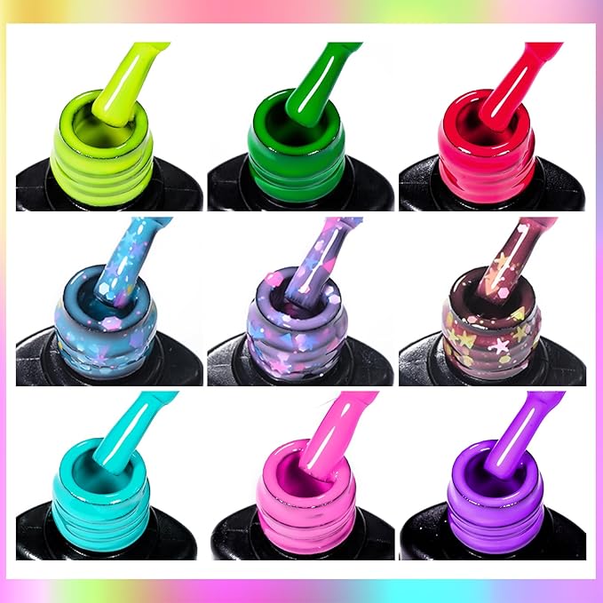 MEET ACROSS 9 Colors Gel Nail Polish + 3PCS Function Gel Nail Polish Kit,Fashion Nail Art Set Design Gifts for Women Manicure Salon (SET17, 12pcs)