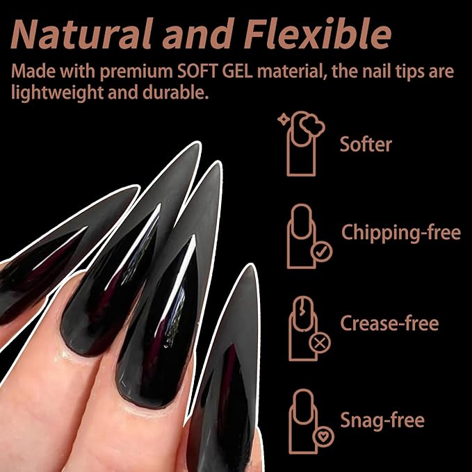 Long Stiletto Nail Tips, 240Pcs Full Cover Soft Gel Nail Tips Pre-shaped 3XL Shape Clear Acrylic False Nail Fake Nail Extension Press On for Salon Home DIY 12 Sizes