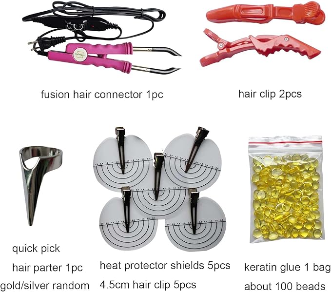 Fusion Hair Extension Tools Connector Wands Install Fusion Flat K Tip Human Hair Keratin Extension Melting Tool Kit For Pre-Bonded Flat Tip Scalp Protectors Teflon Heating Plate Pink