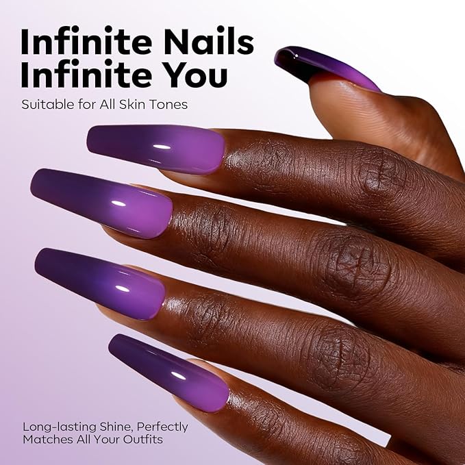modelones Black Purple Gel Nail Polish Color Dark Purple Changing Black Mood Temperature Change Nail Polish Gel Soak Off Nail Art DIY Salon Manicure Holiday Gift for Girls Women 15 ML
