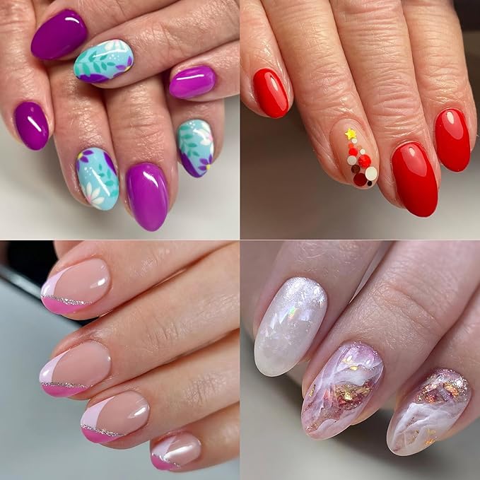 AddFavor Oval Press on Nails Short, 576pcs Oval Fake Nails Full Cover Glossy Short Nails Press on Acrylic False Nail Tips 24 Colors for Women