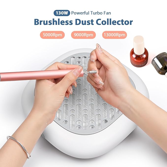 130W Brushless Nail Dust Collector Machine Nail Dust Vacuum Cleaner with Powerful Suction Extractor Fan for Manicure, Professional Nail Filter for Nail Art (Grey Style)