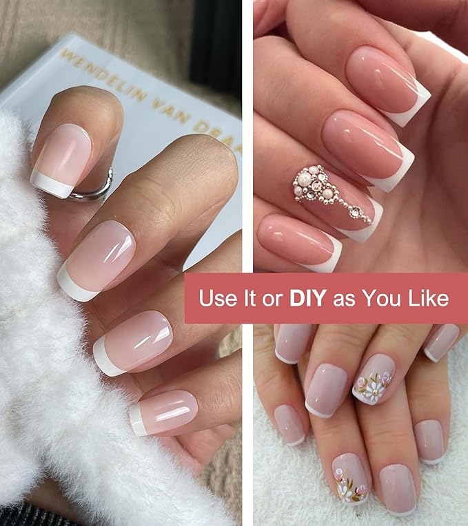 Morily 30PCS Press on Nails, Thicker Fake Nails with Designs Acrylic Stick on Nails for Women Full Cover Finger Manicure False Nail tips in 15 Sizes (Classic French - Nude Pink)