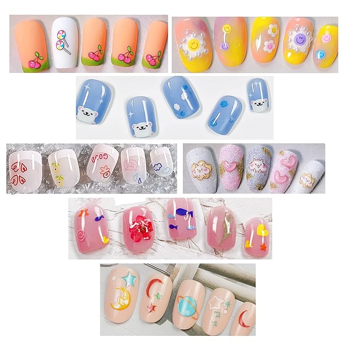 Cute Nail Stickers for Kids Including Animals Flowers Cloud Star Heart and More Self Adhesive Fingernail Decal Stickers for Little Girls Women Nail Art Decoration Fun (Pack of 9)