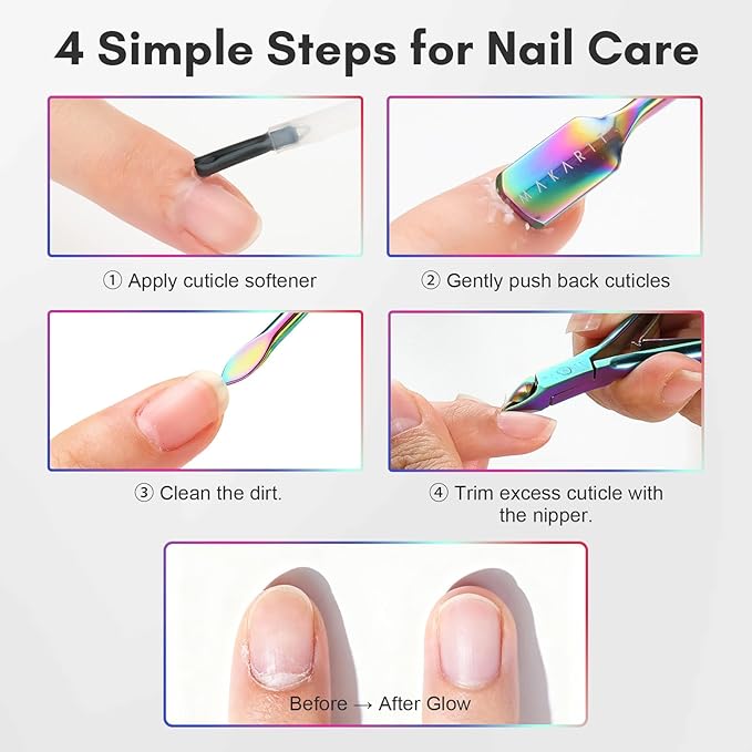 Makartt Cuticle Trimmer: Cuticle Nipper and Cuticle Pusher Set, Rainbow Titanium Stainless Steel Manicure Tools for Nail Prep and Care, 7mm Precision Jaw, Double Spring, Ergonomic and Portable