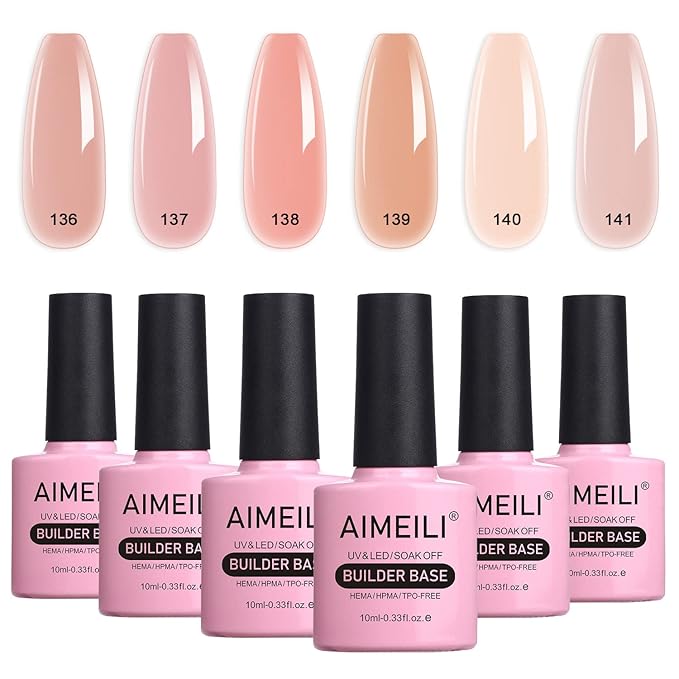 AIMEILI Builder Base Sheer Color Gel, Hema Free, Cruelty Free, Vegan, No Need Slip Solution, Soak Off Gel Nail Polish 6pcs X 10ml - Kit Set 34