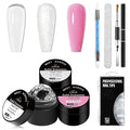MEET ACROSS 7Pcs Solid Builder Nail Gel 5 IN 1 Solid Builder Gel for Nails Clear Pink Sliver Non-Stick Hand Nail Extension Gel Manicure DIY for Women
