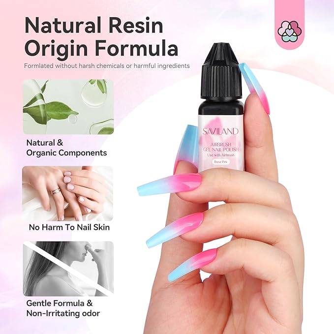 SAVILAND Airbrush Gel Nail Polish Set - New Formula12 Dilution-Free Vitality Colors, Non-Acetone Fine Mist for French & Ombre Nail Art, Home Salon Nail Set