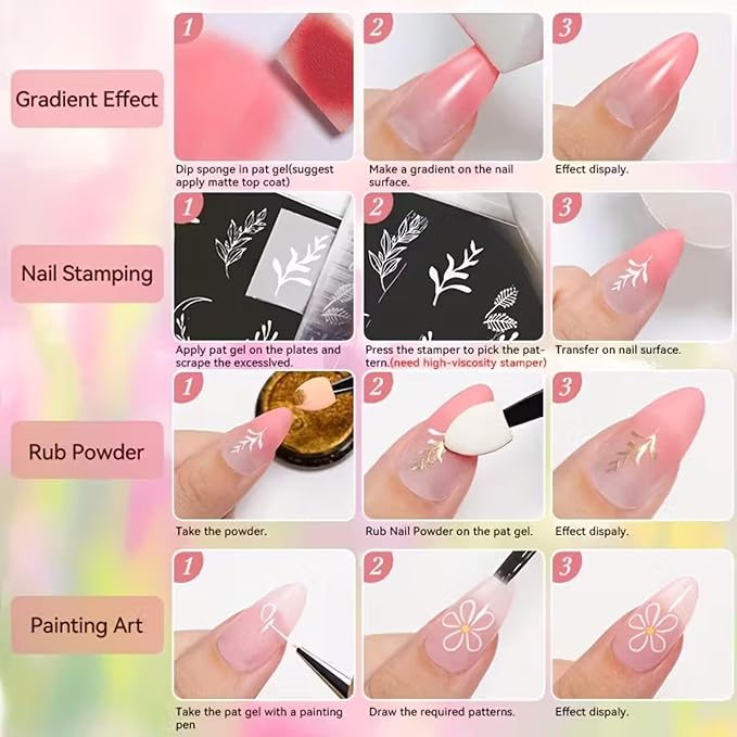 Gradient Ombre Nail Polish Kit, 9 Colors, 100 Sponges, French Manicure Tool Set with Stickers (Cotton Cloud Ombre Set #16)