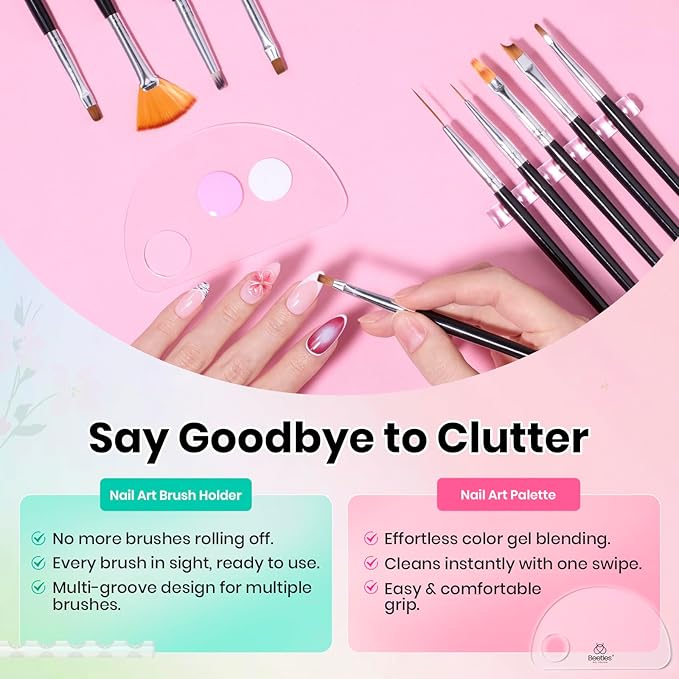 Beetles Nail Art Brushes 25pcs - Confetti Nail Art Pens Daul Ended Dotting Tools Striping Liner Brushes for Nails Flower Sculpting Tools with Palette Brush Holder DIY Home Salon Manicure Design Set