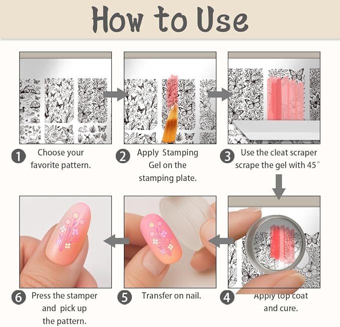 UNICRAFTALE 3Pcs Nail Stamping Plates Nail Stamper Kit with Seal Stamp and Scraper Vintage Garden Flower Dogs Image Stamp Plate Nails Art Tool for DIY Print Manicure Salon Design Gift