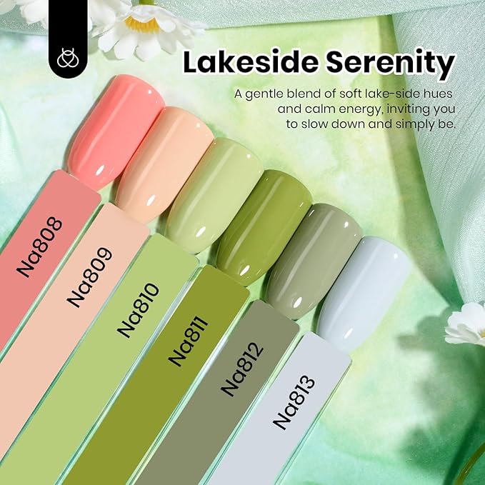 Beetles Spring Gel Polish Set - 6 Colors Hema Free 15ml Green Nude Pink Gel Polish Kit Soak Off Uv LED Nail Lamp DIY Home Manicure Salon Lakeside Serenity Gift for Women Girls st patricks