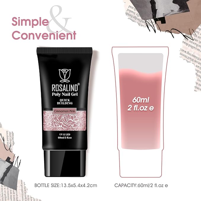 ROSALIND Nude Pink Poly Extension Gel, 60ml/2 oz Purple Nude Poly Nail Gel Building Enhancement for Nail Thickening Decoration for Fall Colors, Easy to DIY Use at Home Need UV Lamp