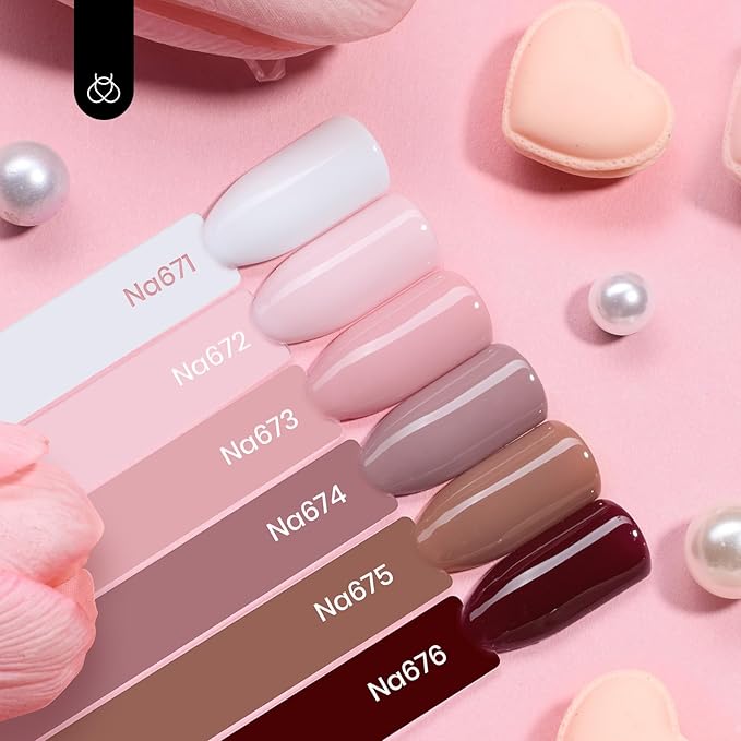 Beetles Neutral Gel Nail Polish Set – 6 Colors Hema Free Nude Pink Brown Gel Polish Kit, Same Color Bottle Gel Soak Off UV LED Nail Gel for Spring Manicure at Home or Salon