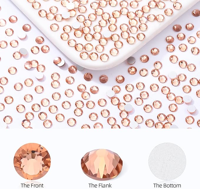 Champagne Flatback Rhinestones, Glass Rhinestones for Nail Art and Craft, Glue Fix, Loose Crystal Gemstones(Champagne, SS12, 2880pcs, 2.9-3.0mm)