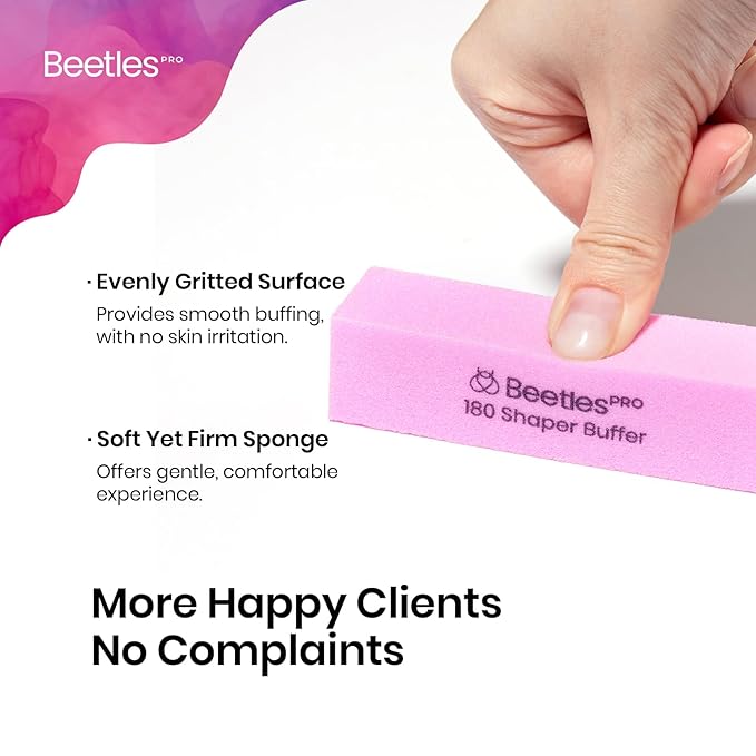 Beetles Pro Nail Buffer Sanding Block 50 Pcs 180 Grit Polisher Buffing File 4 Sides Nail Files Pink Art Pedicure Manicure File for Acrylic Nails and Natural Nails