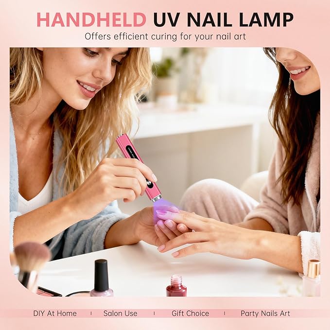 Handheld UV Light for Gel Nails, 3 in 1 Cordless UV Nail Lamp, Cat Eye Magnet & Nail Stamp Nail Light, Rechargeable Nail Dryer, LED Display Flash Cure Lamp, Women Red