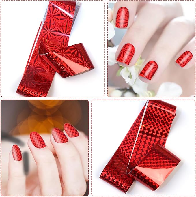 20 Rolls Red Pink Nail Art Foil Transfer Sticker Kit Foil Transfers Decals Purple Nail Transfer Stickers Sheets Nail Art Sticker