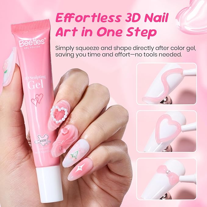 Beetles Pink 3D Nail Sculpting Gel for 3D Gel Nail Art, 15ml Professional Pink Sculpt Gel Easy One-Step Shaping No Wipe U V/LED Cure for DIY Salon Gifts for Women