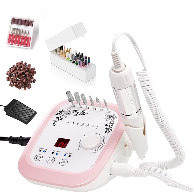 Makartt Nail Drill Bits Holder Dustproof Stand Displayer Organizer Container Bundle With Genesie Nail Drill Professional 35000RPM Electric Nail File Machine