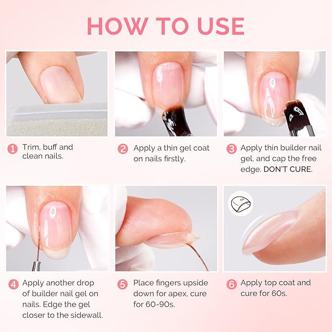 MelodySusie 2PCS 15ML Clear Nude Builder Nail Base Gel for Nails Thickening,Soak Off UV Extension Gel,Rhinestone Nail Glue in a Bottle for Nail Art Design Gift for Women