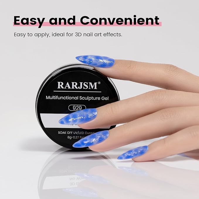 RARJSM Clear 3D Sculpture Painting Gel for Water Ripple Nail Art Designs No Wipe Chrome Nail Powder Nail Charms Rhinestone Decoration Adhesive Glue Drawing Sculpting Thick Gel UV LED Curing Requires