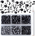 Bymitel 5000 Pieces 6 Mixed Sizes Glue Fix on Glass Rhinestones Round Crystal Gems Flatback for DIY Jewelry Making with one Picking Pen(Mix: SS4-SS30/5000PCS, Black)