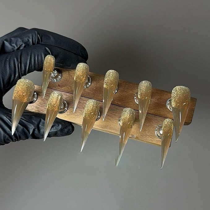 Crystal Gothic Press on Nails,10 Pcs 3D Butterfly & Meteor Cat Claw Design Long Stiletto Reusable Fake Nails with Tools Punk Nail Art Size S