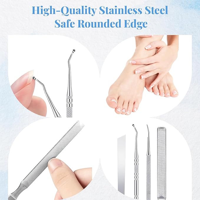 Professional Ingrown Toenail Set, Nail Care, Professional Pedicure Tools Set for Toenail Care, Stainless Steel Clippers, Lifter, File & Nail Cleaner, Painless File and Lifter Pedicure Tools