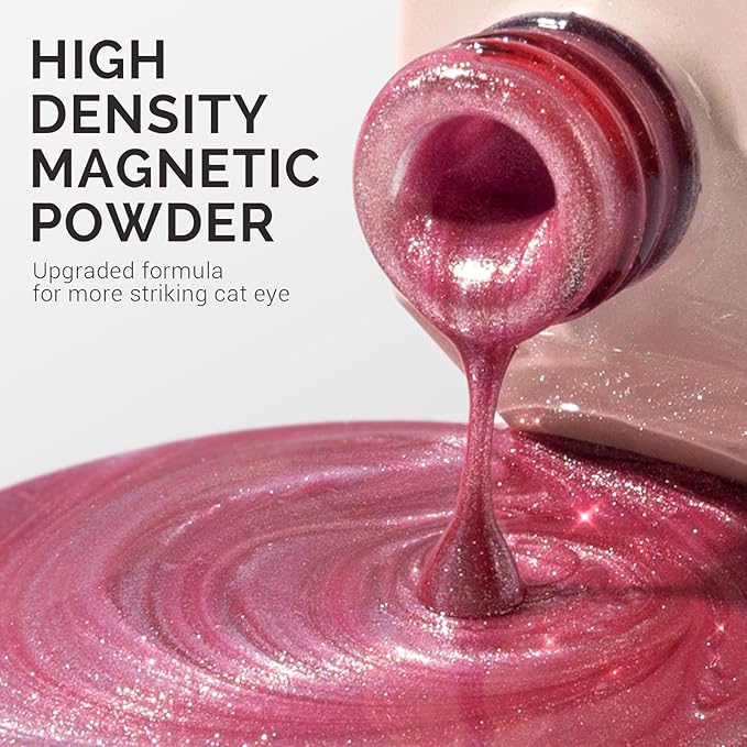 MelodySusie Jeweliver Cat Eye Gel Nail Polish, 0.5 Fl Oz Hot Pink Glitter Holographic Magnetic Nail Polish with Magnet, UV Nail Polish for Nail Art Manicure Salon DIY at Home C25