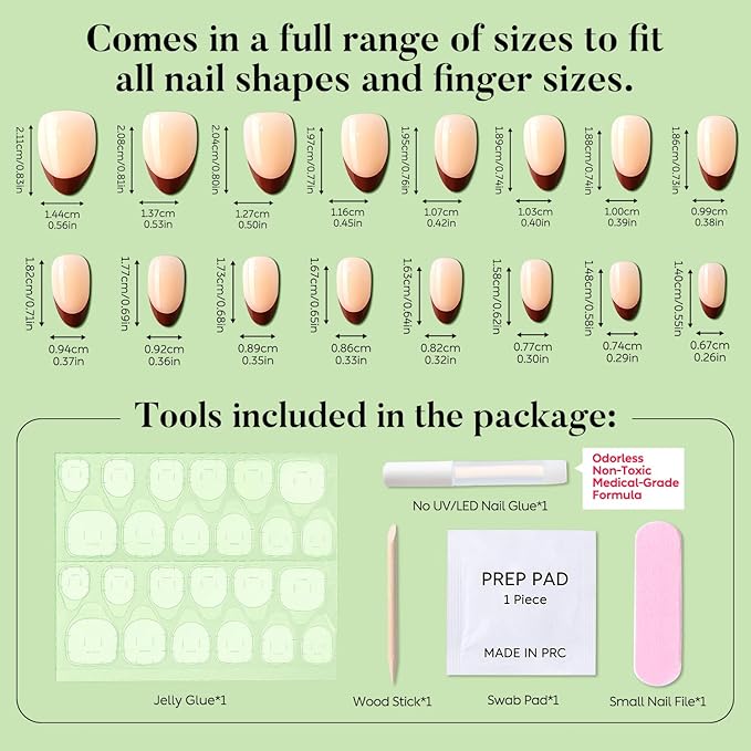 Luxbon Press On Nails with No-Cure Nail Glue and Tool Kit – Short Almond Glue On Nails French Manicure Soft Gel Nail Tips 25-30pcs Full Size Set, Reusable Fake Nails for Women, Maroon