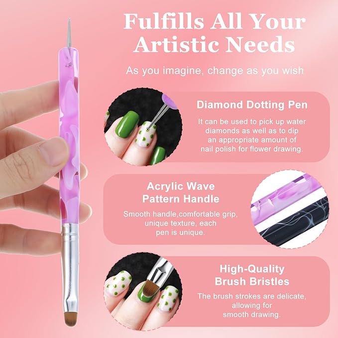 4 Pcs French Tip Brush Nail Art Brush Tools for Builder Gel Dotting Tools Kit Design Nail Polish Supplies Professional Manicure Cuticle Clean Up Small Detail Painting 3D Acrylic Brushes