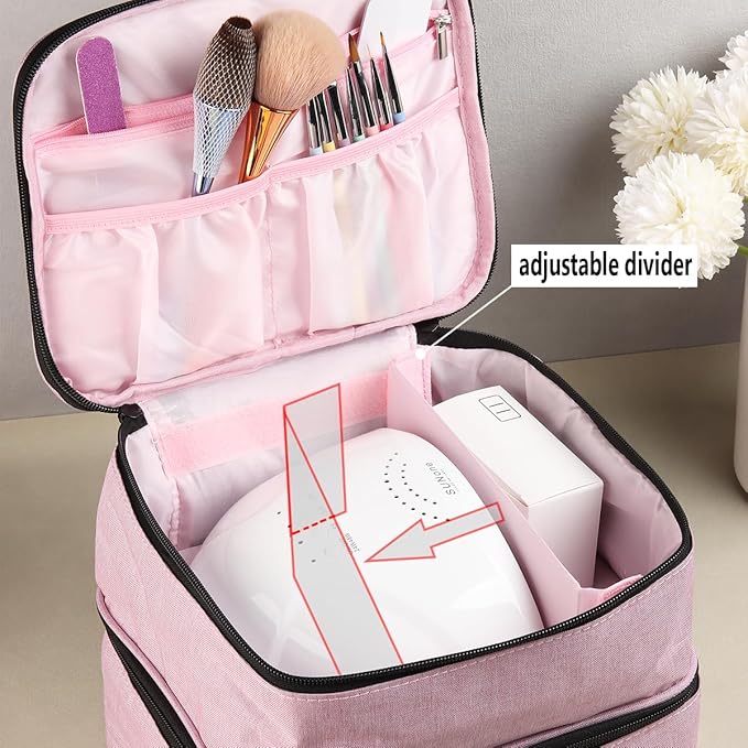 Nail Polish Organizer, Carrying Case Holds 30 Bottles (15ml - 0.5 fl.oz) and Nail Lamp Dryer, Professional Storage Organizer Holder, Manicure Kit Storage Bag