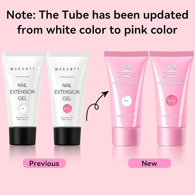 Makartt Hema-Free Poly Nail Gel Set: White & Hot Pink Color, Strong Builder for Extension Strengthener 3D Diy, Long-lasting for Nails French Manicures Home Salon-2PCs 30ML