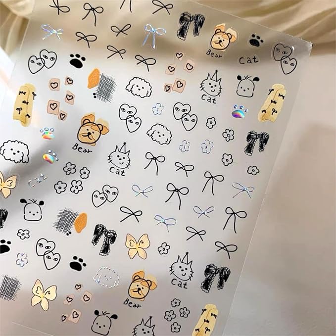 Dedyel 5D Embossed Cute Dog Nail Art Stickers Cartoon Kawaii Design Anime Self Adhesive Nail Stickers for Women Kids Girls Nails Art Decorations
