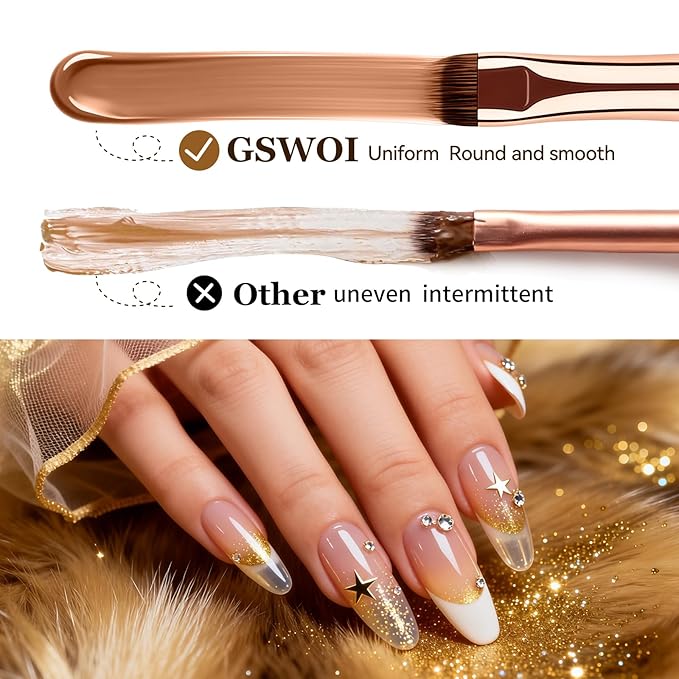 Nail Brush for French Tips and Clean Up | Gel Polish Brush with Wooden Handle & Storage Pouch (French Tip Brush（F18）)