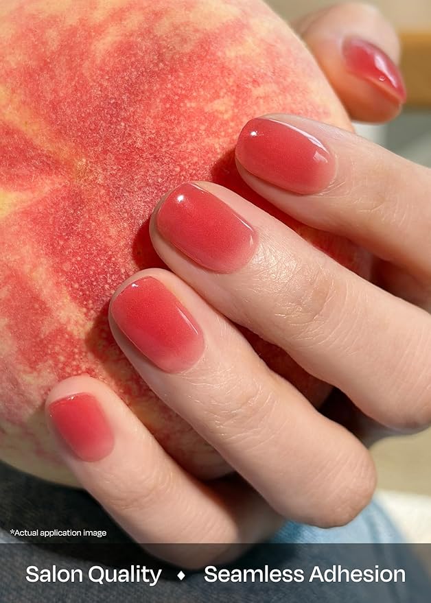 ohora Semi Cured Gel Nail Strips (N Peach Jelly) - Works with Any Nail Lamps, Salon-Quality, Long Lasting, Easy to Apply & Remove - Includes 2 Prep Pads, Nail File & Wooden Stick
