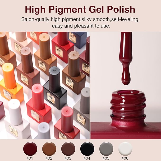 Gel Nail Polish Set of 6 Colors 12ml with Black White Gray, Gel Polish Kit for Salon DIY at Home, Soak Off LED UV Gel Nail Polish, Gifts for Women Girls